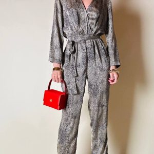 Jumpsuit in raso fantasia micro leopardo