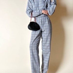 Jumpsuit vintage Sarabang in lana principe di Galles con cintura coordinata