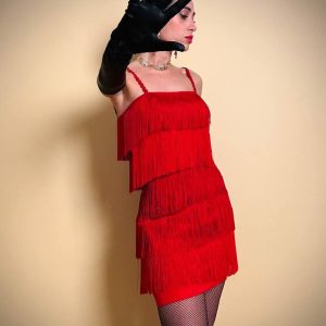 Mini dress rosso con frange a balze