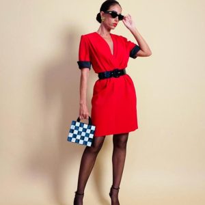 Mini dress rosso con riporti in seta nera “Yves Saint Laurent Variation”